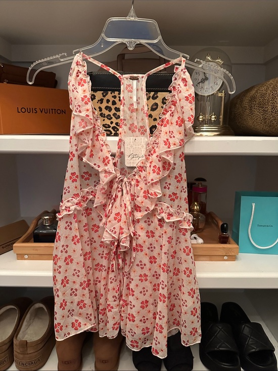 Free People Tops - Free People Pink Floral Ruffle Tie-Front Top